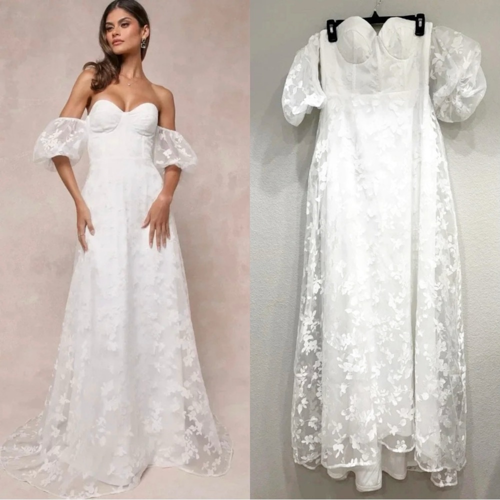 Lulu's White Floral Wedding Dress
